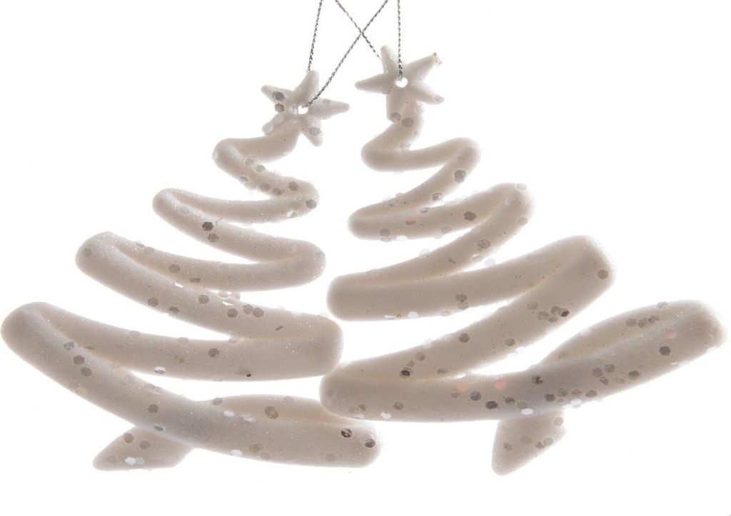 Christbaumschmuck Baum Kunststoff Länge 12 cm 2 Stück weiß Produktbild 