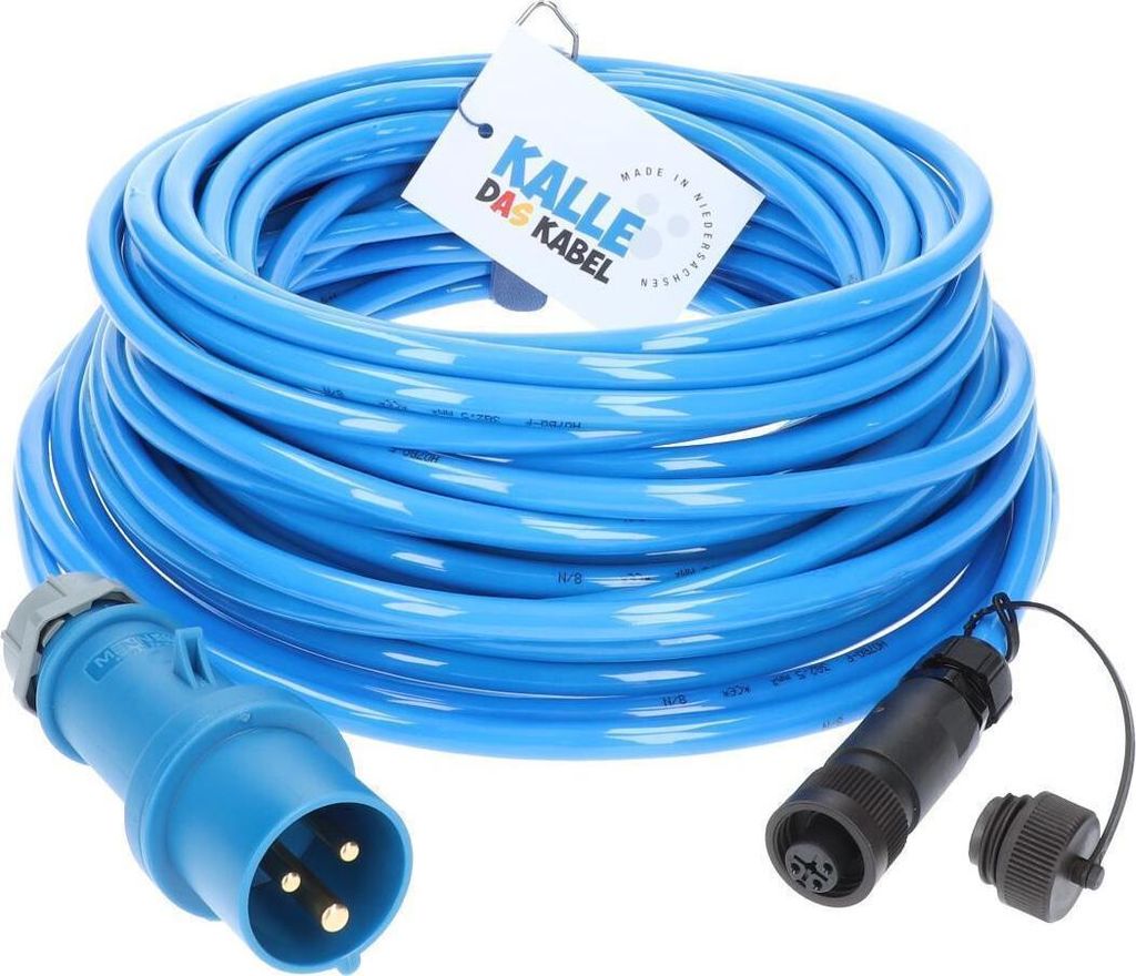 Kalle Landanschlusskabel CEE 230V 16A 2,5mm² Philippi Kupplung RS692 Extreme Blau IP44 25 Meter