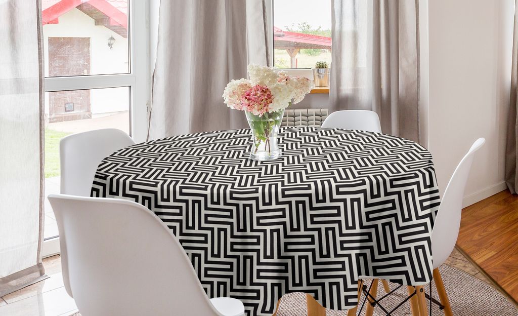 ABAKUHAUS Abstrakt Runde Tischdecke, Moderne Monochrom Linien, Kreis Tischdecke Abdeckung für Esszimmer Küche Dekoration, 150 cm, Eischale Koksgraue