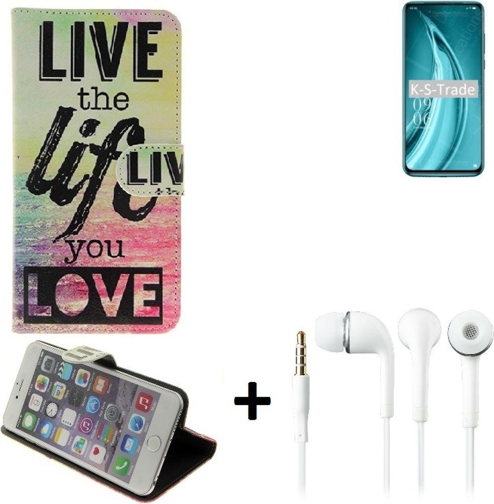 K-S-Trade Schutz Hülle kompatibel mit Elephone PX Pro 360° Wallet Case ''live life love'' Tasche Handy Hülle Etui Smartphone Flip cover