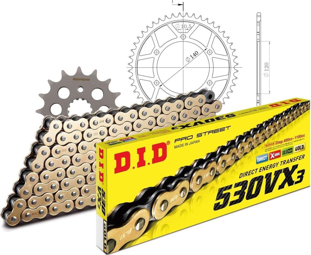 Kit Stahl passend für Kawasaki ZZR600 93-06 16-48-112 DID530VX3(G&B) Endlos