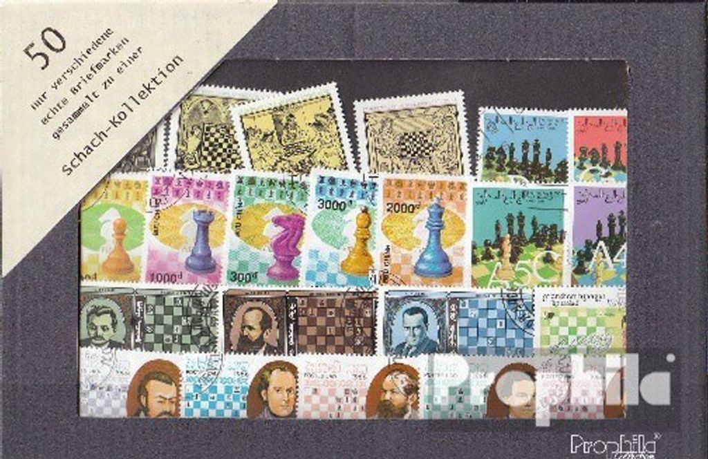 Briefmarken Motive 50 verschiedene Schach Marken