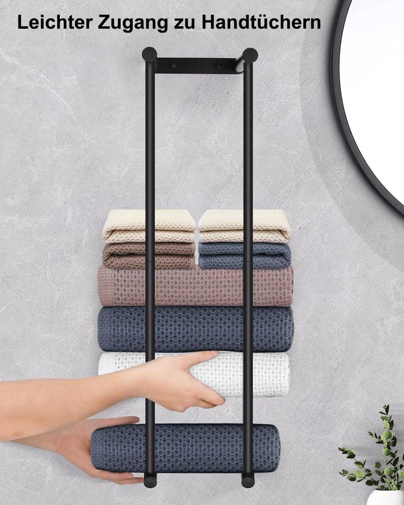 Handtuchhalter, große Handtuchhalterung, Wand, schwarz, 75 cm, rostfreier Stahl, hohe Kapazität, Gästehandtuchhalter für Badezimmer, Handtüche...
