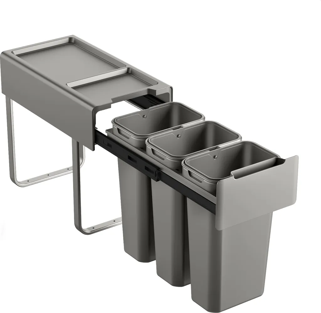 Poubelle de cuisine encastrable 3 compartiments 3x10L tri sélectif