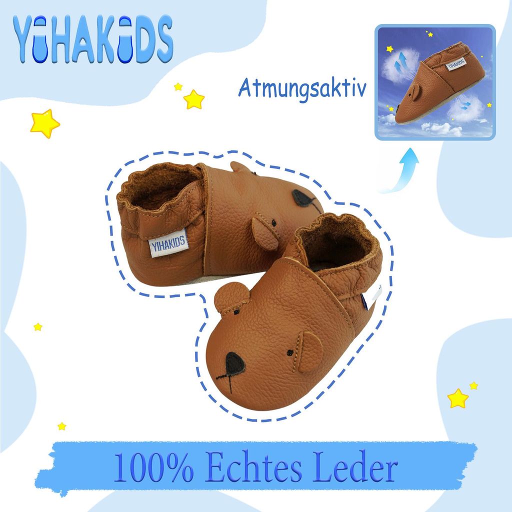 YIHAKIDS Krabbelschuhe Baby - Weiche Lederschuhe Mit Wildledersohle, Rutschfest