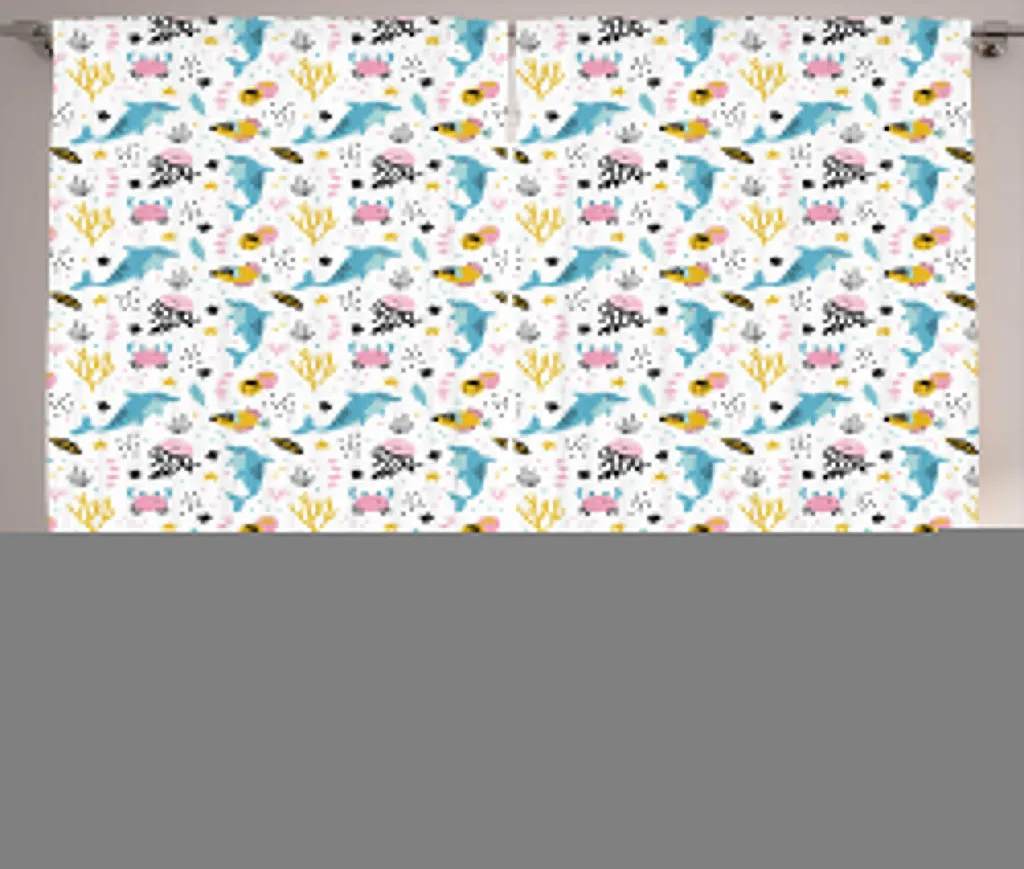 Rideau Grande Largeur Motif Marin Rustique et Coloré 280 x 225 cm