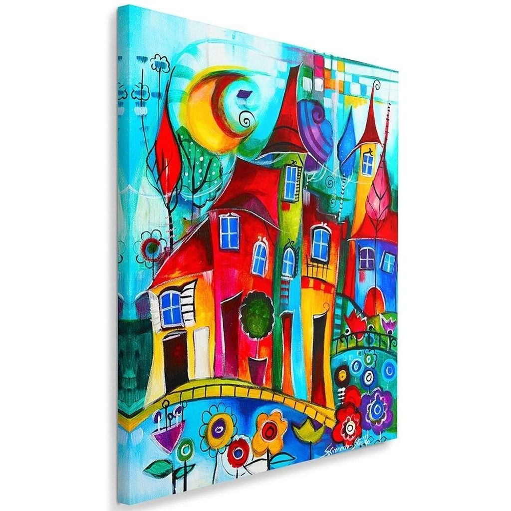 Leinwandbild bunte stadt bei nacht 80x120 cm Feeby farbe wandbild bereit zum aufhängen