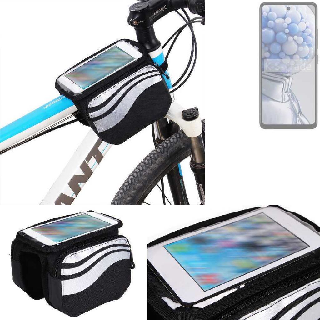 K-S-Trade Rahmentasche Fahrrad-Halterung kompatibel mit HMD Pulse+ Rahmenhalterung Fahrrad Handyhalterung Fahrradtasche Handy Smartphone Halterung