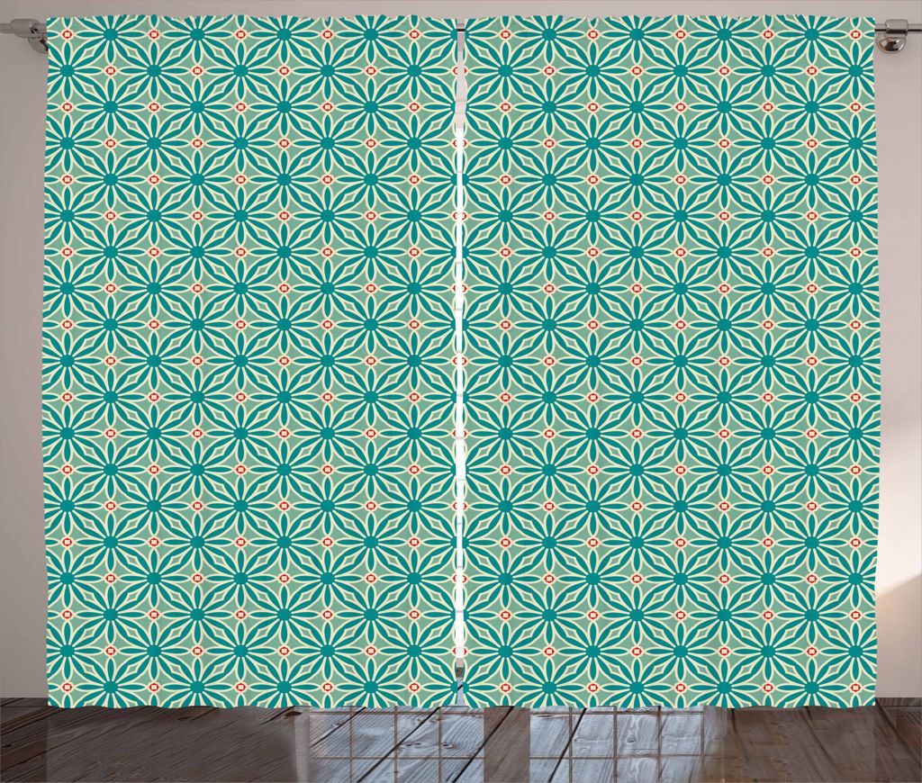 ABAKUHAUS Blumen Rustikaler Vorhang, Klassisches Geometrisches Motiv, Wohnzimmer Universalband Gardinen mit Schlaufen und Haken, 280 x 245 cm, Almo...