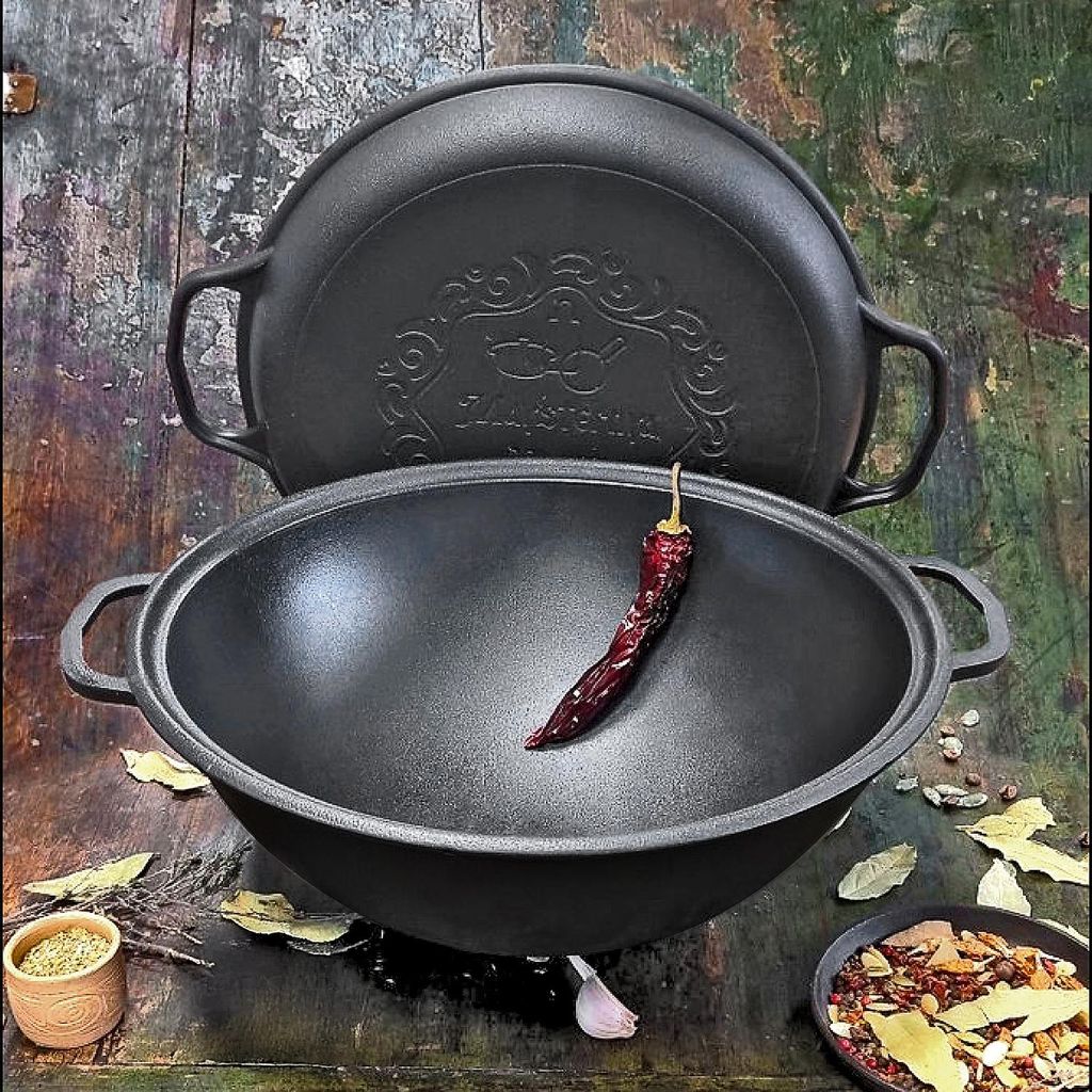 Kazan Gusseisen 12 Liter usbekischer Kasan mit Pfannendeckel