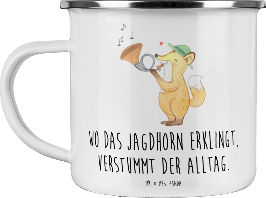 Mr. & Mrs. Panda Teetasse Jagdhorn Melodie - Weiß - Geschenk, Reisebecher, becher emaille, Jagdsignal, Instrument, Musizieren Instrumente, Natur, ...