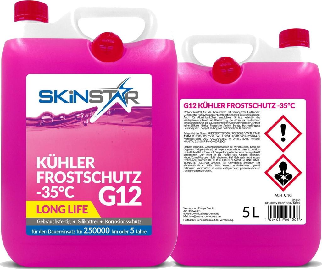 SkinStar G12 Kühlerfrostschutz -35°C Kühlflüssigkeit Kühlmittel Schutz Auto 10l
