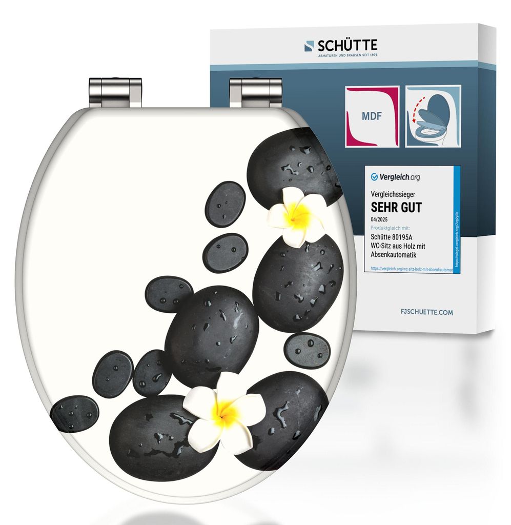 SCHÜTTE MDF WC Sitz STONE DECORATION, Toilettendeckel mit Absenkautomatik, Klobrille mit Holzkern, Klodeckel