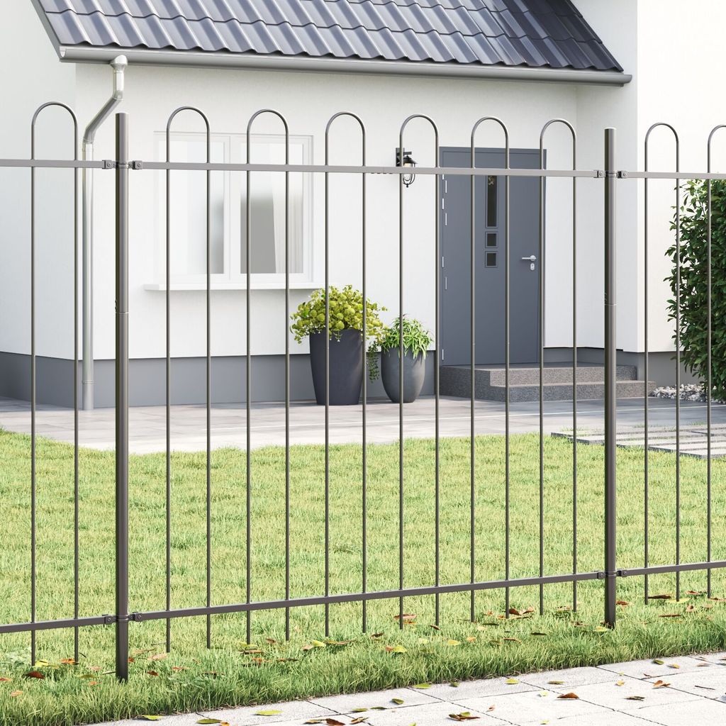 Gartenzaun mit Bogenoberteil Grau 5,1x1,5 m Stahl, Drahtzäune DesignMöbel Neu