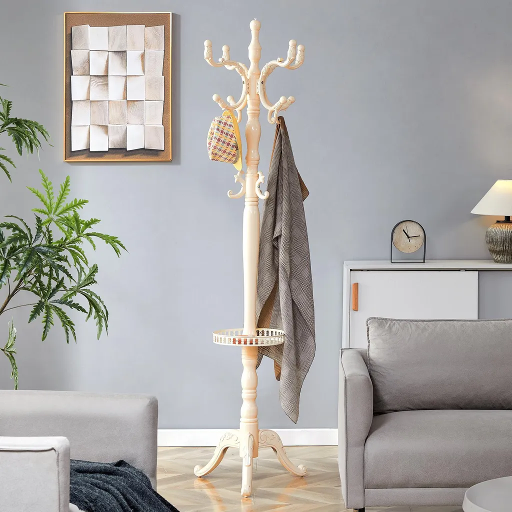 OKWISH Porte-Manteau Blanc Crème - Portant à Vêtements Design 1 Pièce