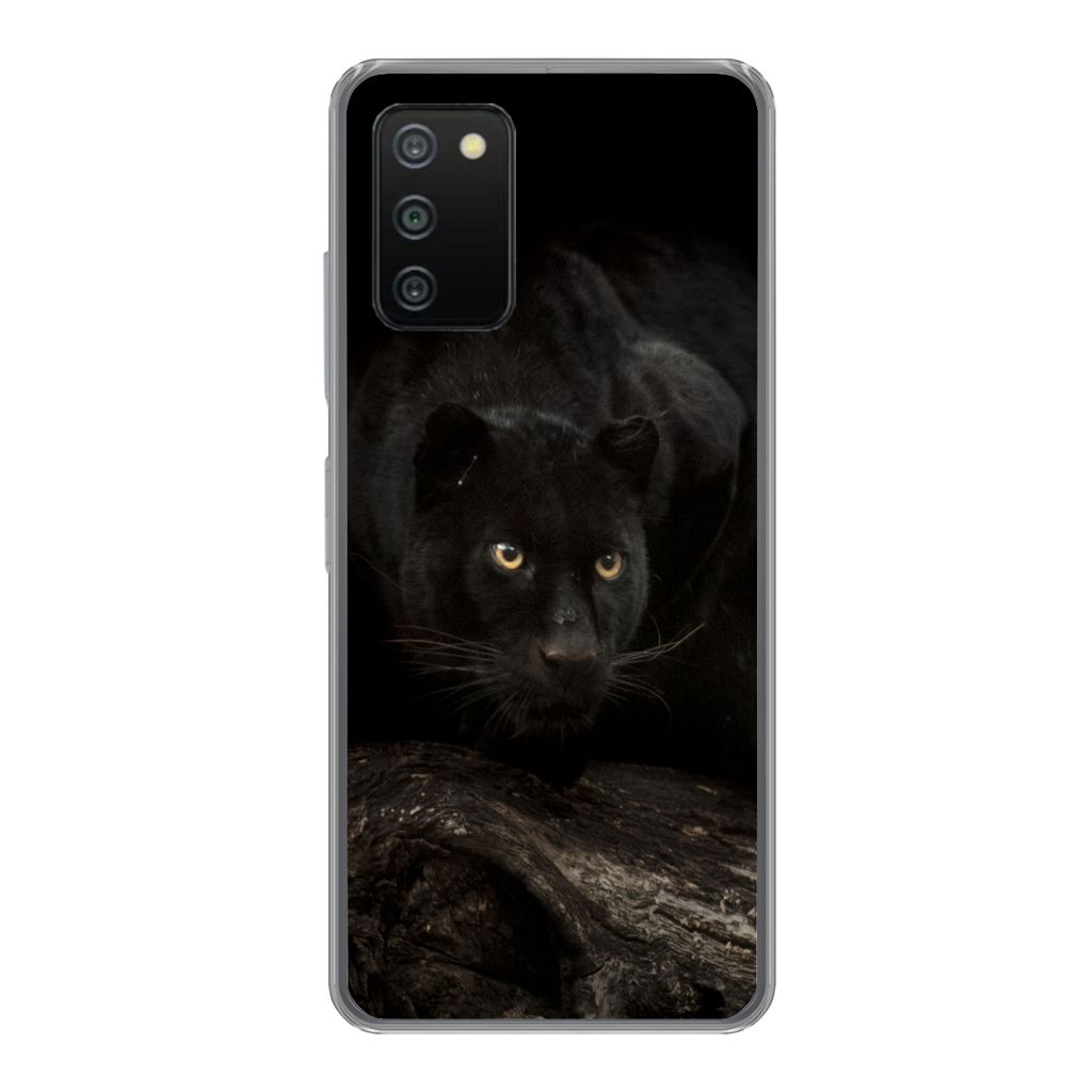 MuchoWow Handyhülle Schutzhülle Hülle für Samsung Galaxy A03s Panther - Wald - Augen Silikon Softcase Handy Hülle - Schutz