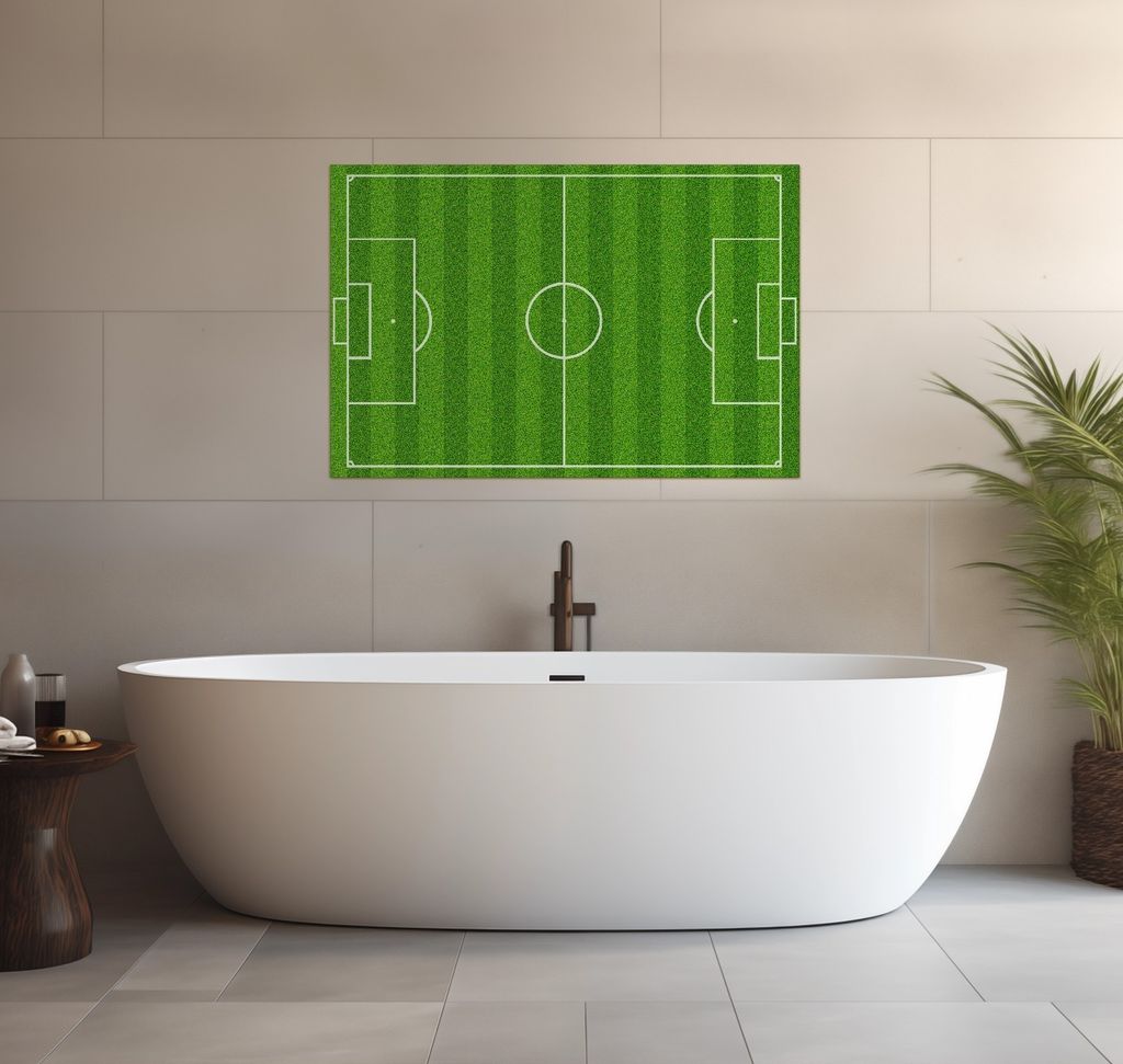 Wallario wasserfestes Poster selbstklebend 91,50 x 61 cm, Fußballfeld, Badezimmerposter Spritzschutz mit Hochglanzoberfläche in Glasoptik