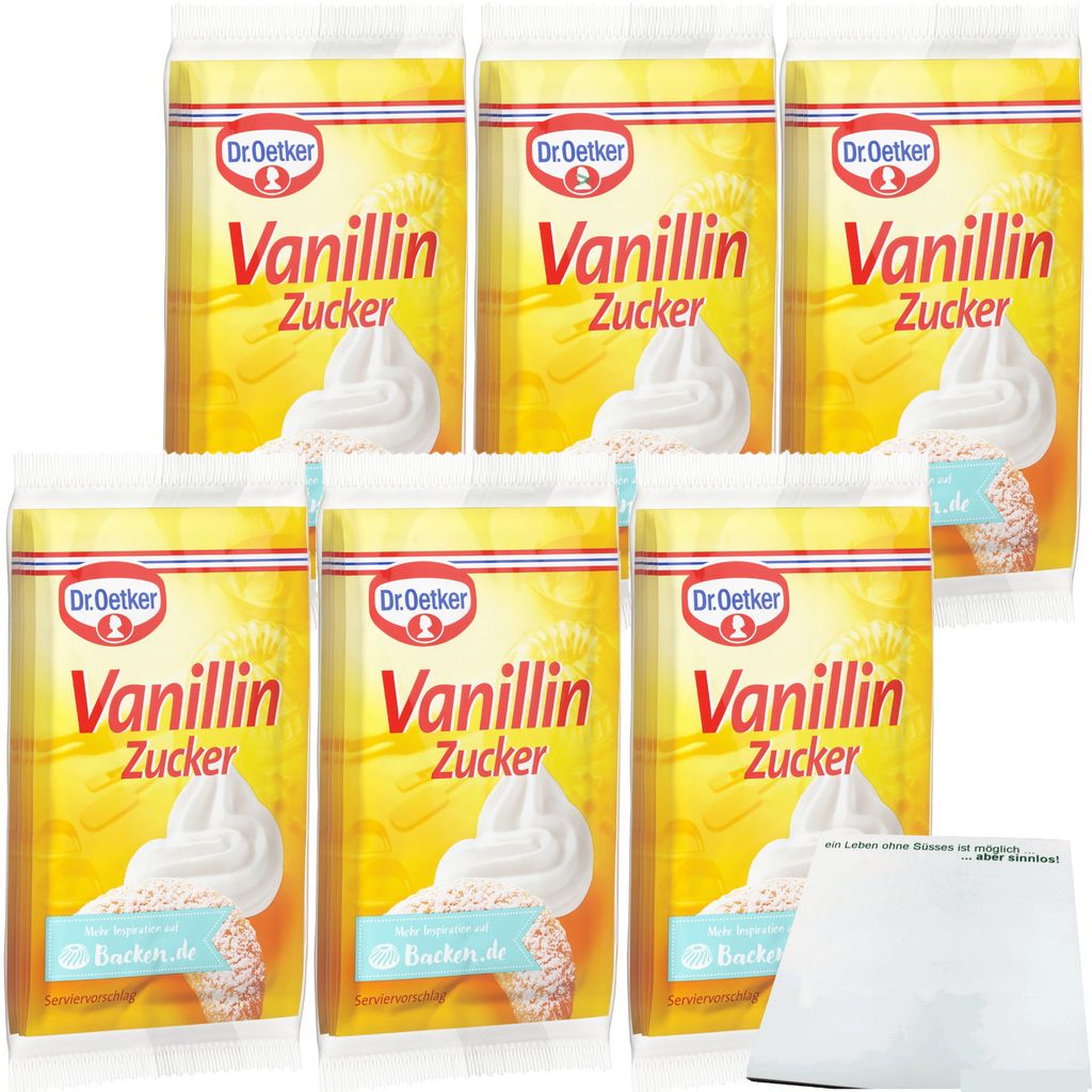 Dr. Oetker Vanillin Zucker aromatisch zum Backen und verfeinern von Süßspeisen 6er Pack (6x40g Packung 5er) + usy Block