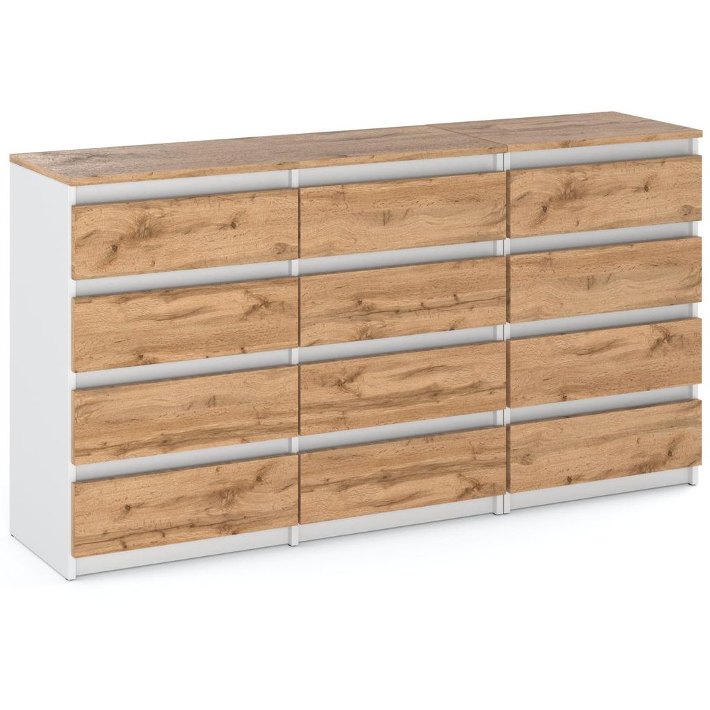 STIV Möbel | Commode à 12 tiroirs (8+4) | Blanc mat / Chêne Image du produit 
