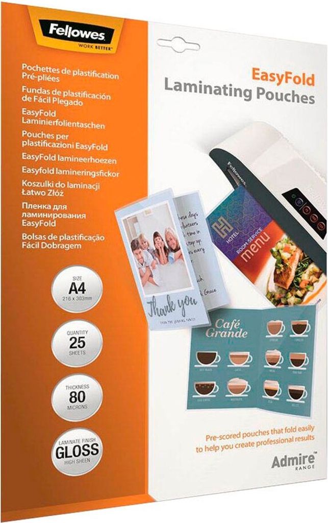 Fellowes Laminierfolientasche mit Falz DIN A4 160 mic 25 Stück