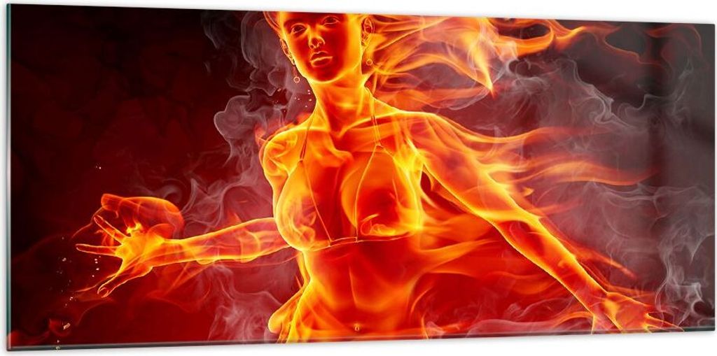 Bilder auf glas - Frau Flammen Illustration - 120x50cm - Glasbilder - Wandbilder - Kunstdruck - zum Aufhängen bereit - Wanddekoration aus Glas - G...