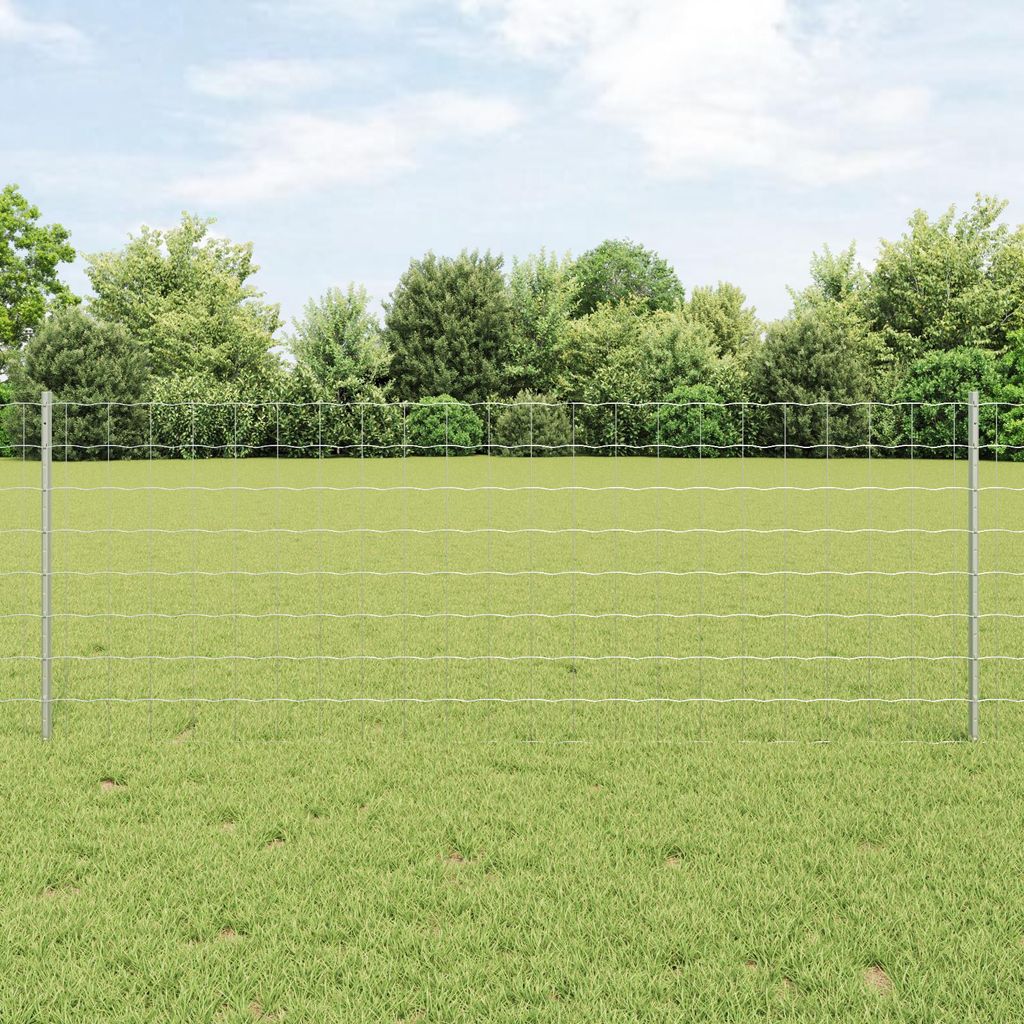 Euro Zaun mit 5 U Pfosten Silber 0,8x10 m Stahl, Design Möbel Drahtzäune Neu