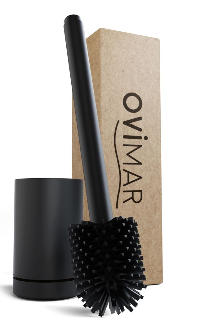 ovimar Toilettenbürste Tjome Schwarz | Silikon Klobürste | Belüftungsfunktion | frei stehend | Edelstahl WC Bürstenkopf | mit Tank für Reinigu...