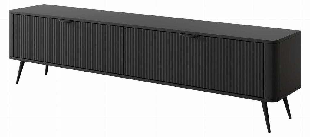 TV-schrank MAVO 200 cm mit 2 Klappen, Schwarz, Gold, geriffelter Front Wohnzimmer, TV-lowboard