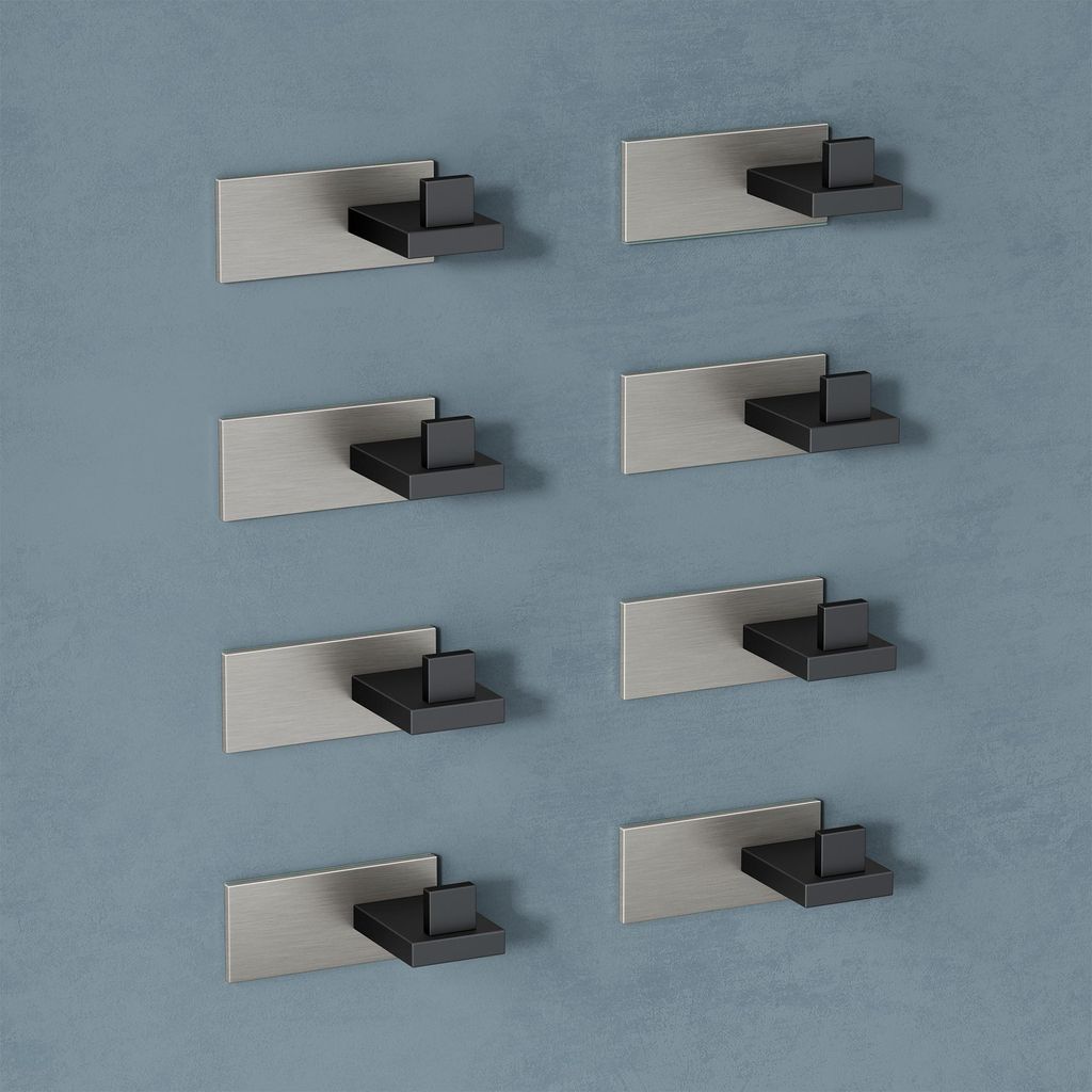 doporro 8 Stück Garderobenhaken Edelstahl, Kleiderhaken Wand Haken, selbstklebend & ohne Bohren Matt schwarz/Nickel gebürstet für Jacken, Handt...