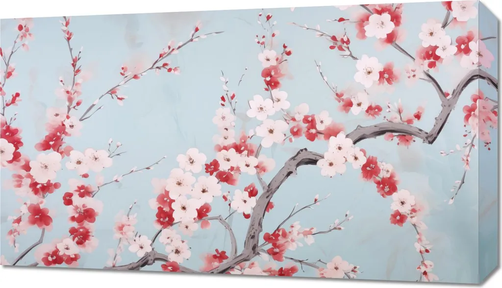 Tableau Cerisier en Fleurs 70x40 cm pour une Ambiance Zen en Chambre à Coucher