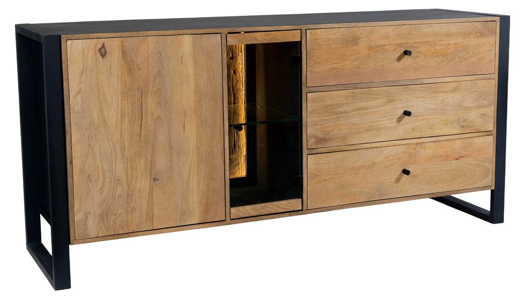 Sideboard LIV mit Schubladen - Mangoholz Schwarz Matt 81x47x173cm | Schrank Flur Schlafzimmer Kommode