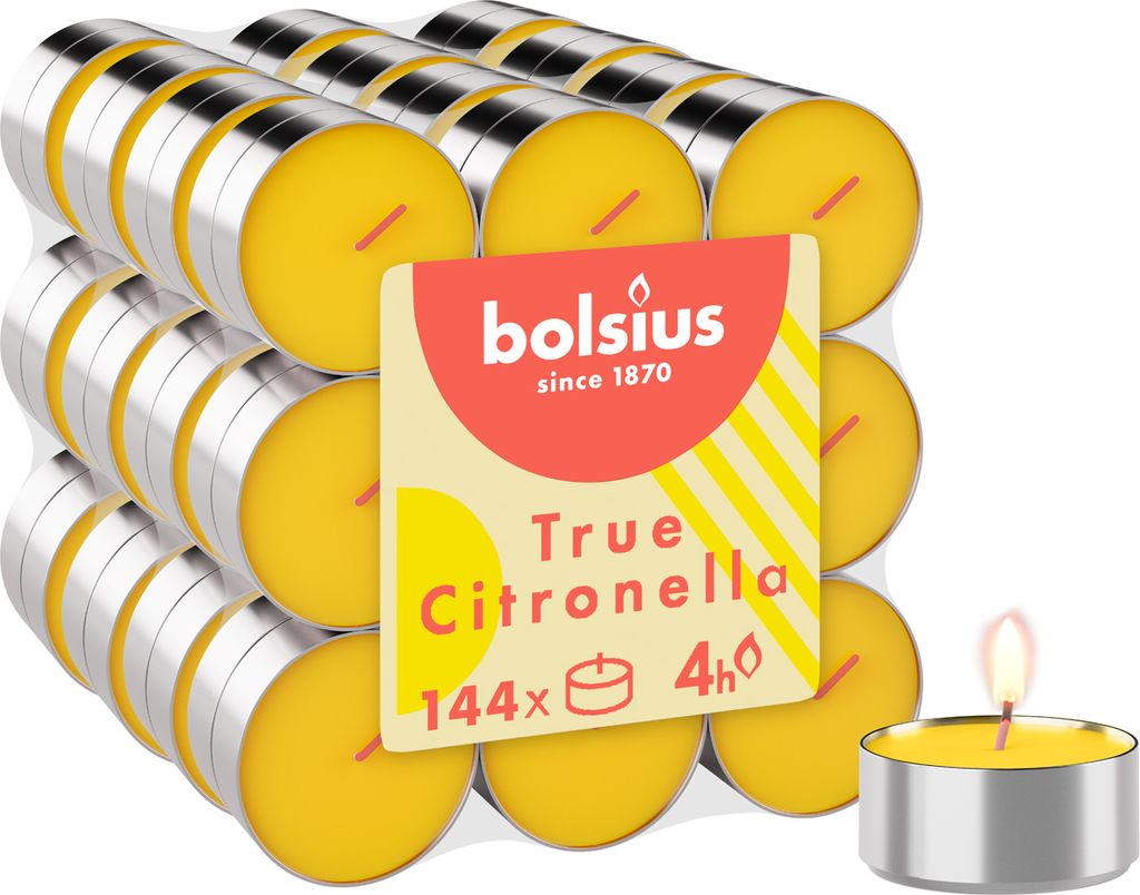 Bolsius 144 Outdoor-Duftteelichter mit Citronella, gelb Produktbild 