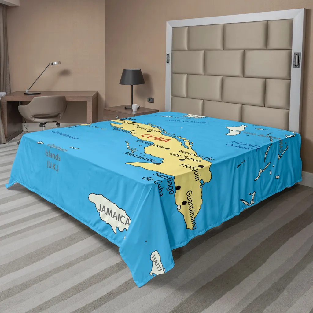 Drap plat ABAKUHAUS Fernweh motif République de Cuba bleu 260x228 cm