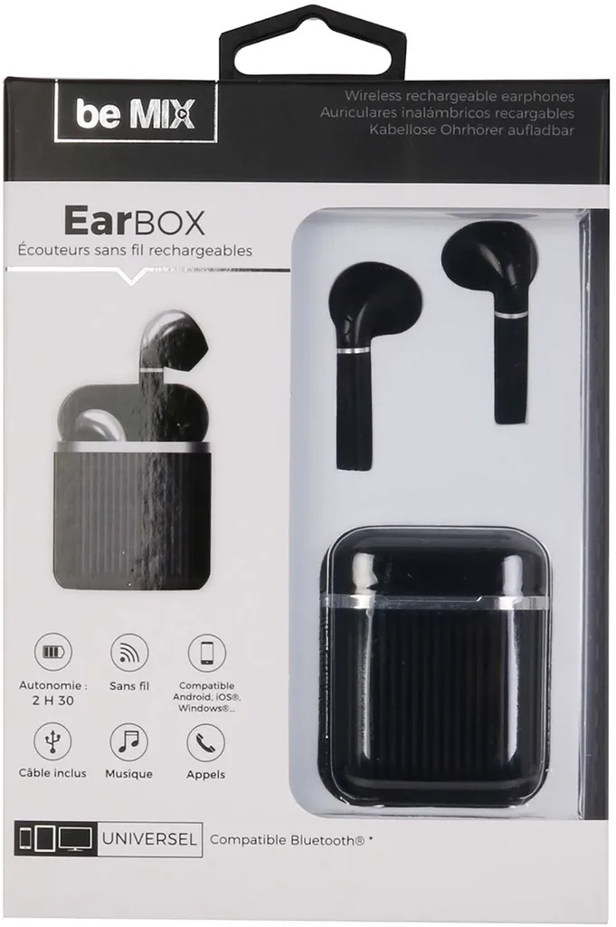 Écouteurs sans fil type boutons et boîtier de recharge nomade Earbox
