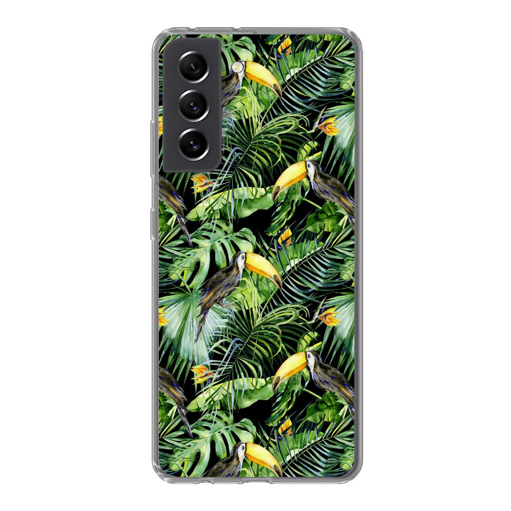 MuchoWow Handyhülle Schutzhülle Hülle für Samsung Galaxy S21 FE Tukan - Muster - Pflanzen Silikon Softcase Handy Hülle - Mobiltelefonhülle