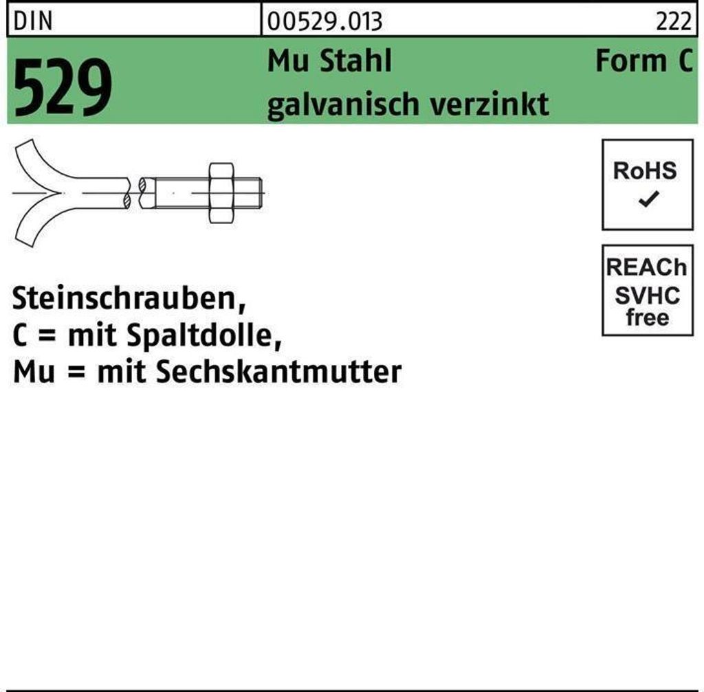 Reyher Steinschrauben DIN 529 Mu St. CM 10x120 vz (25 Stück)