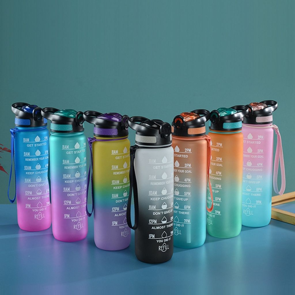 1000ML Sport Wasserflasche Gym Travel Trinkflasche mit Strohhalm BPA frei 