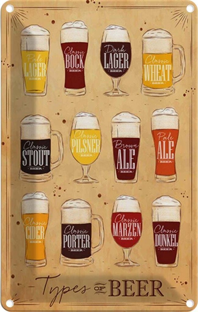 vianmo Blechschild 18x12 cm Types of Beer Bier Sorten