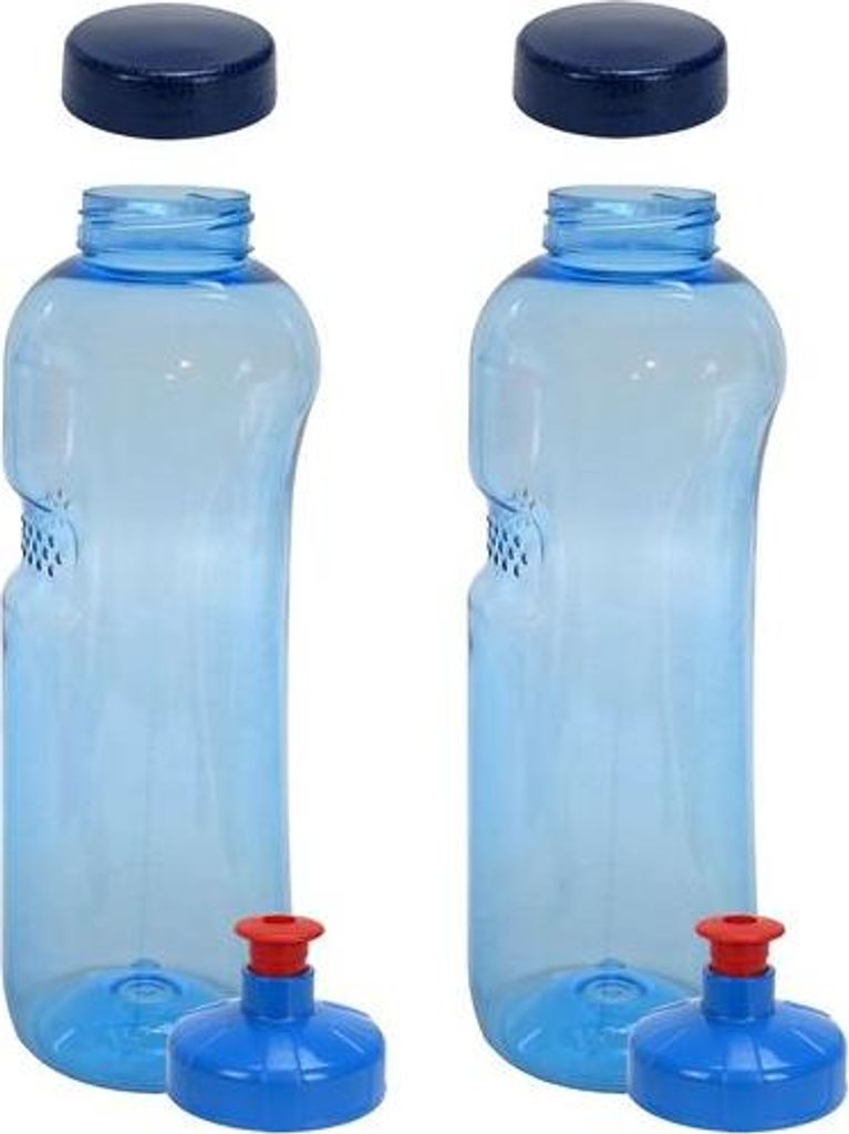 2x Kavodrink Tritan 1 L Wasserflasche (BPA frei) + 2x Trinkdeckel Push-Pull mit Trinknippel Flasche Sport
