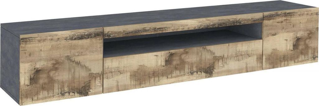 Fernsehschrank Dmarso, Niedriges Sideboard für Wohnzimmer mit 3 Türen, Sockel für TV-Möbel, 100 % Italy, cm 200x40h37, Schiefer und Ahorn