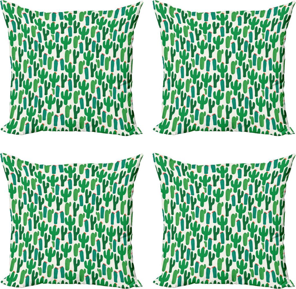 ABAKUHAUS Exotisch Kissenbezug Set (4 Stück), Nature Themed Floral Design, Moderner Doppelseitiger Digitaldruck, 60 cm x 60 cm, Forest Green und Red