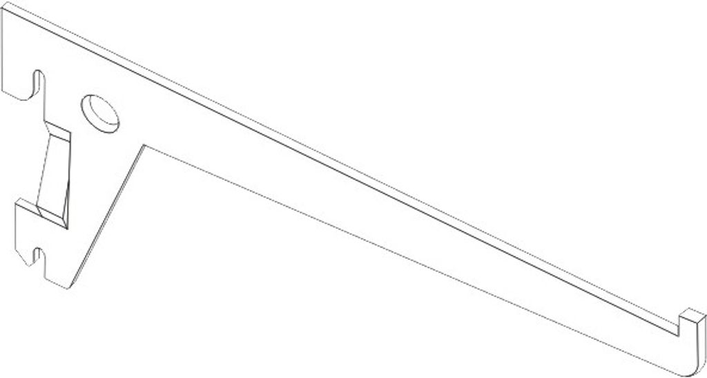 A white shelf bracket shown in a 3D isometric view against a white background.