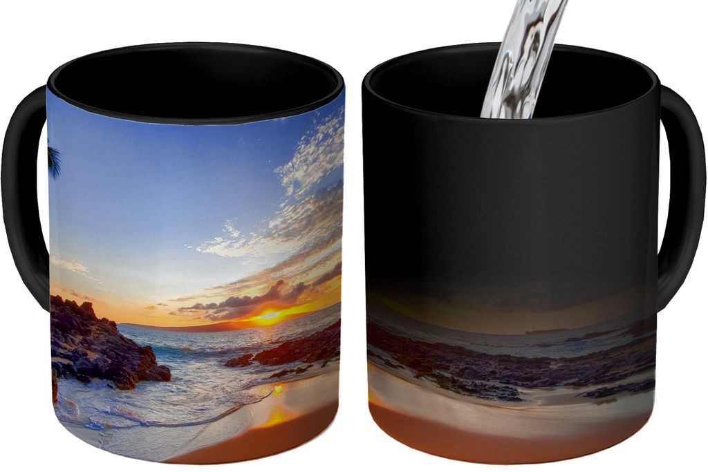 MuchoWow Zauber Tasse Zaubertasse Magic Strand - Meer - Sonnenuntergang - Hawaii 350 ml Farbwechsel Becher Geschenk Geschenkidee - Magic-Tasse - ...