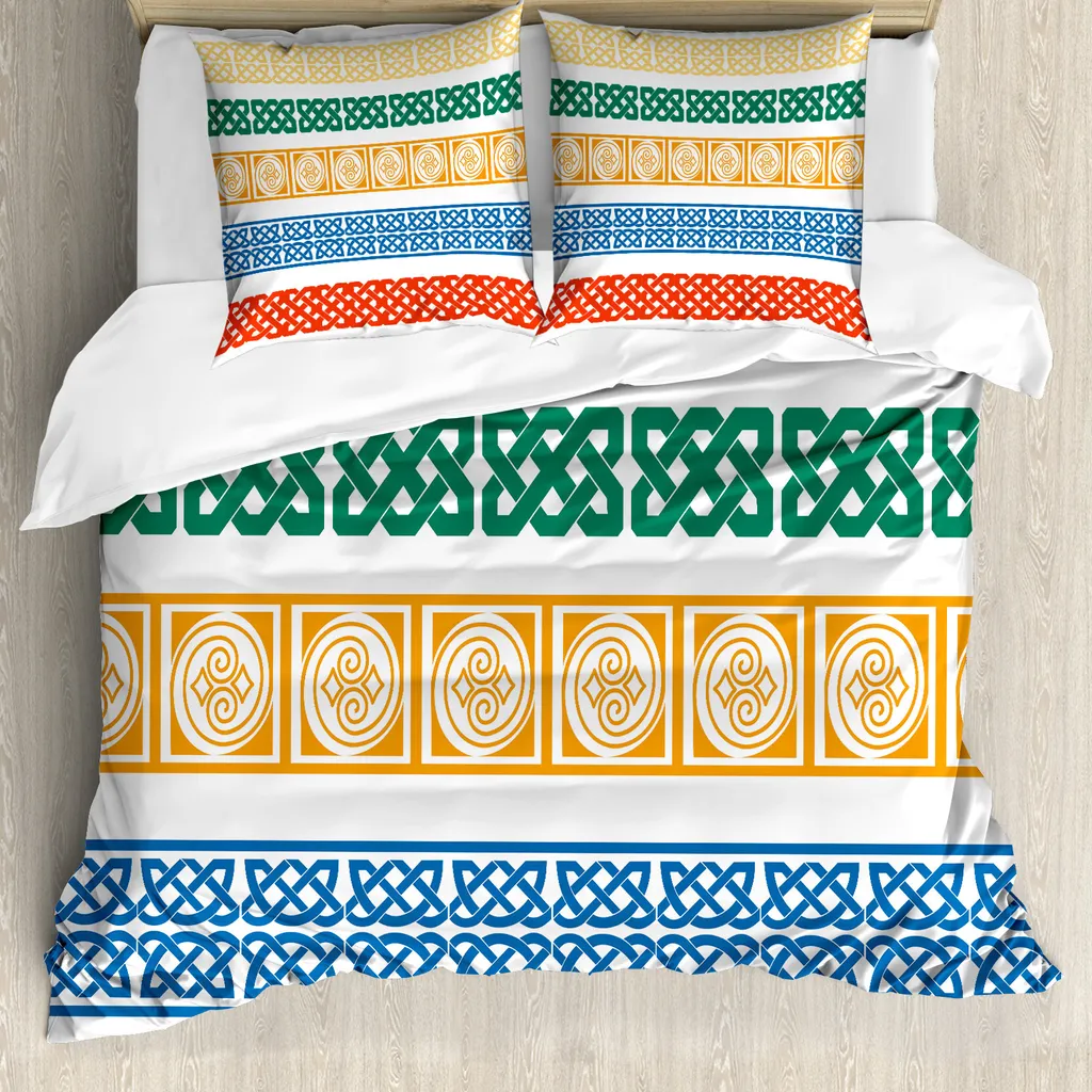 ABAKUHAUS Copripiumino etnico, piastrelle greche colorate, antiacaro, adatto a chi soffre di allergie, con federe, 155 cm x 220 cm - 80 x 80 cm, multicolore
