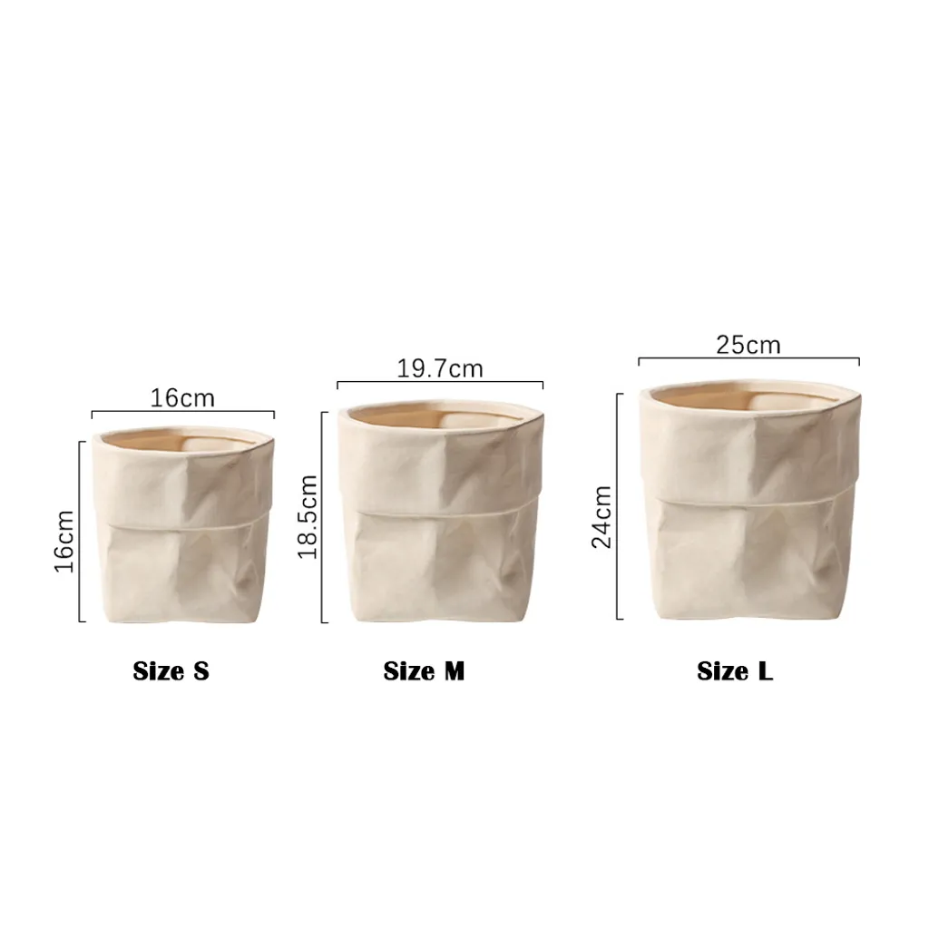Cache-pot design en céramique blanche forme sac en papier 16 cm - 2