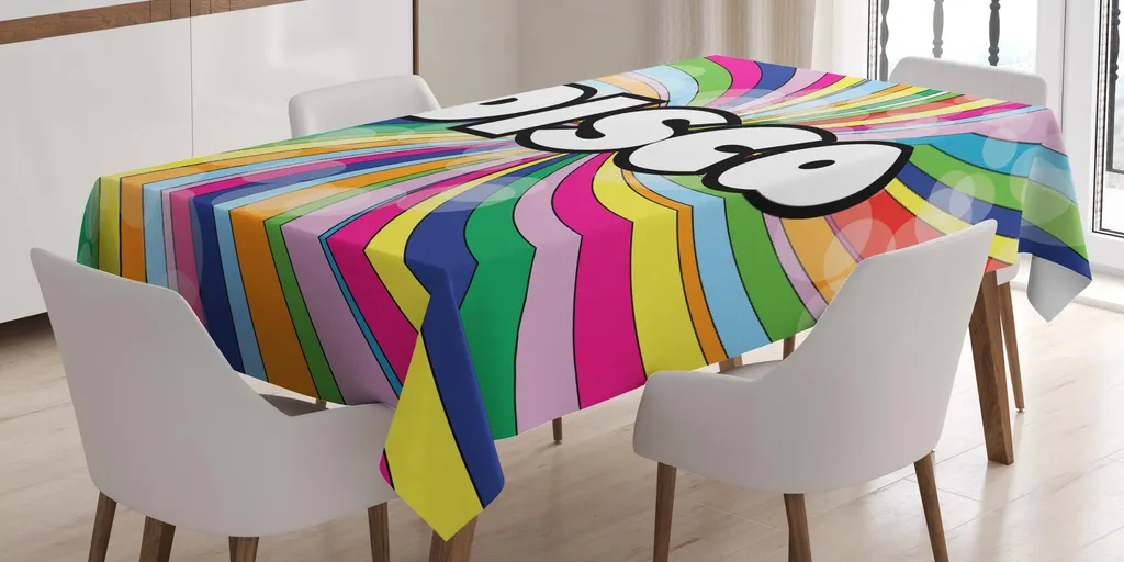 ABAKUHAUS Tovaglia Rainbow vintage, stile disco anni Ottanta con strisce colorate intrecciate e vorticose, 140 x 170 cm, multicolore