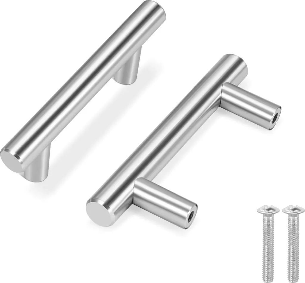 Poignées cuisine T-bar en inox massif nickel satiné lot de 15 pièces