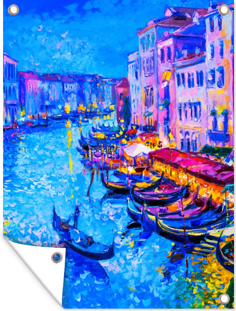 MuchoWow 90x120 cm Outdoor-Poster Gartendeko Sichtschutz Garten Poster für den Garten Malerei - Italien - Boot - Wasser - Architektur