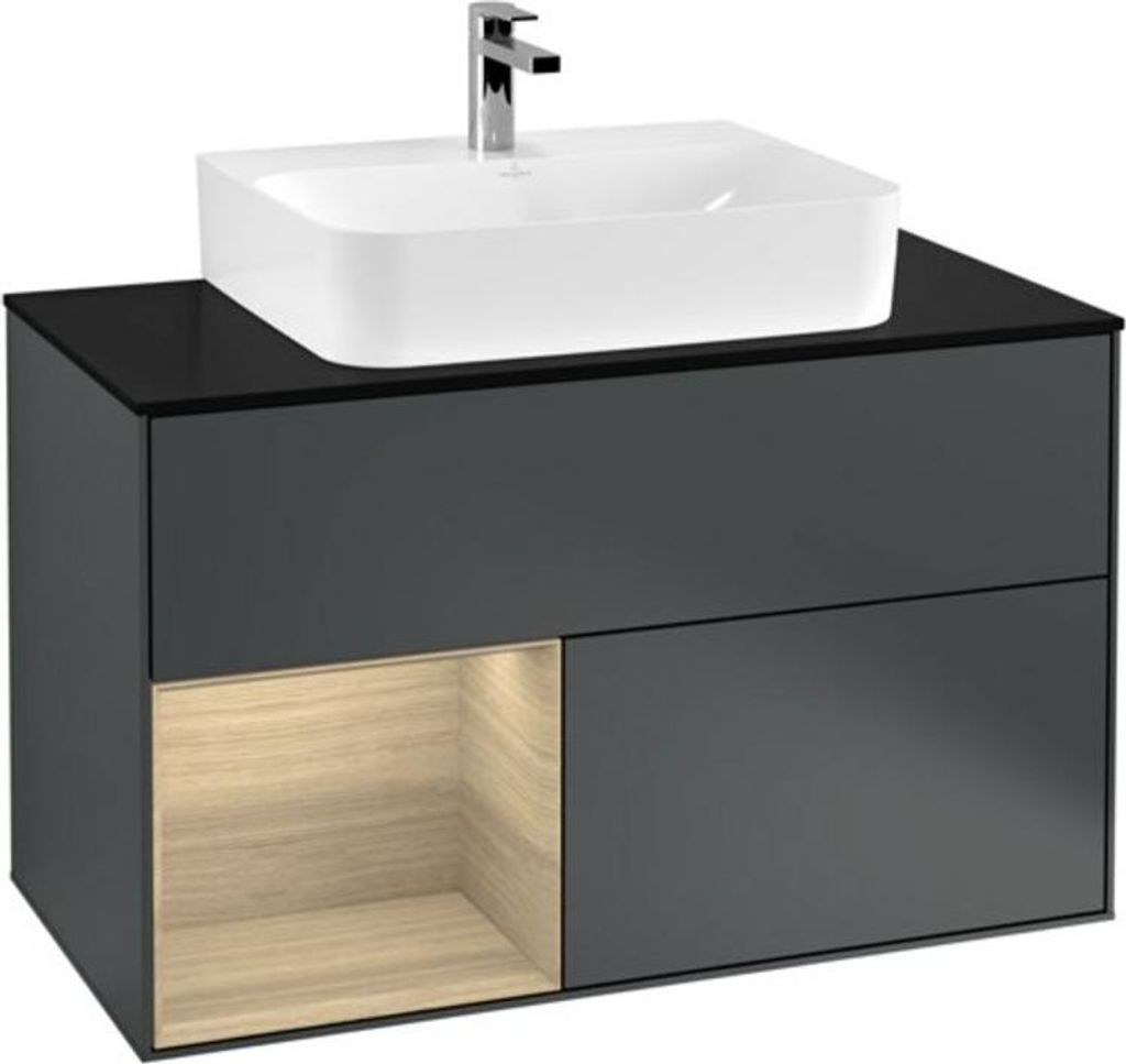 V&B Waschtischunterschrank Wandbeleuchtung Finion 100, Pl b m, Reg li Oa ven, md bl. m Lac