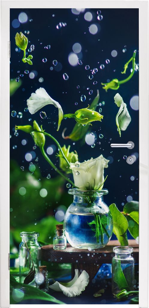 MuchoWow Türtapete Selbstklebende Türfolie Tropfen - Rosen - Blumen 85x215 cm Türposter Türaufkleber Klebefolie Türklebefolie - Aufkleber f...